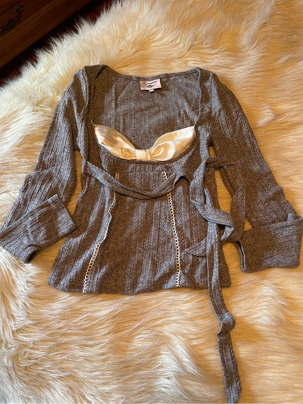 Femmenina brand grey and cream color knit balconette babydoll top